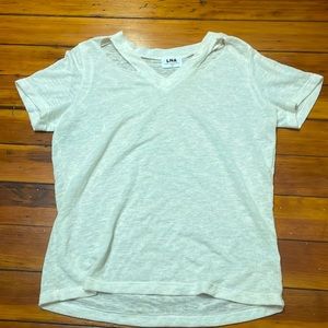 LNA, T-shirt, white, v neck